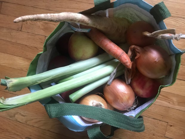 bag of produce from the winter farmer's market