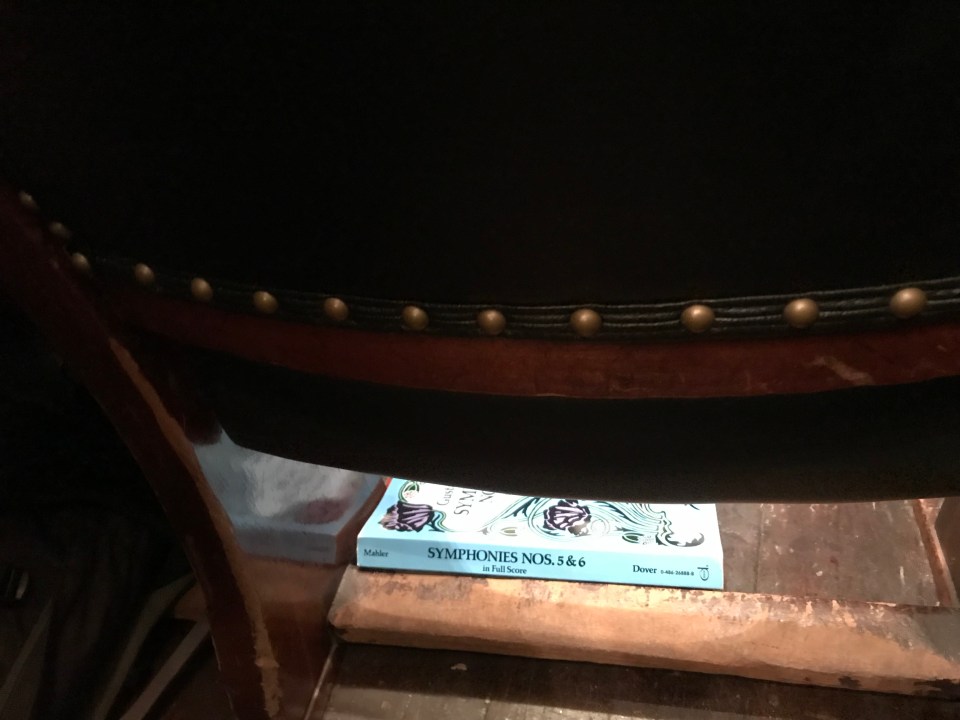 Mahler score for his symphonies 5 & 6, spotted under the seat in front me